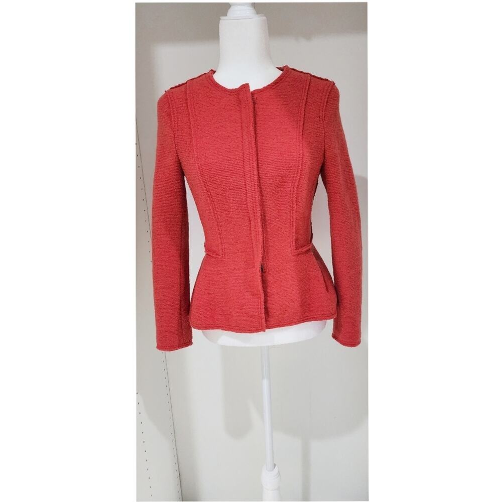Zara Basics Orange Wool Blend Peplum Blazer Women Size S